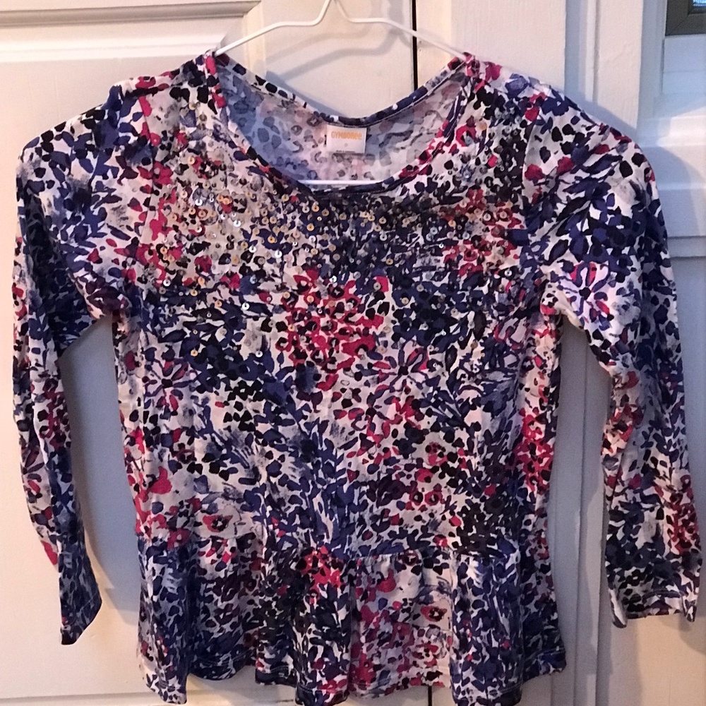 Floral top, ruffle bottom